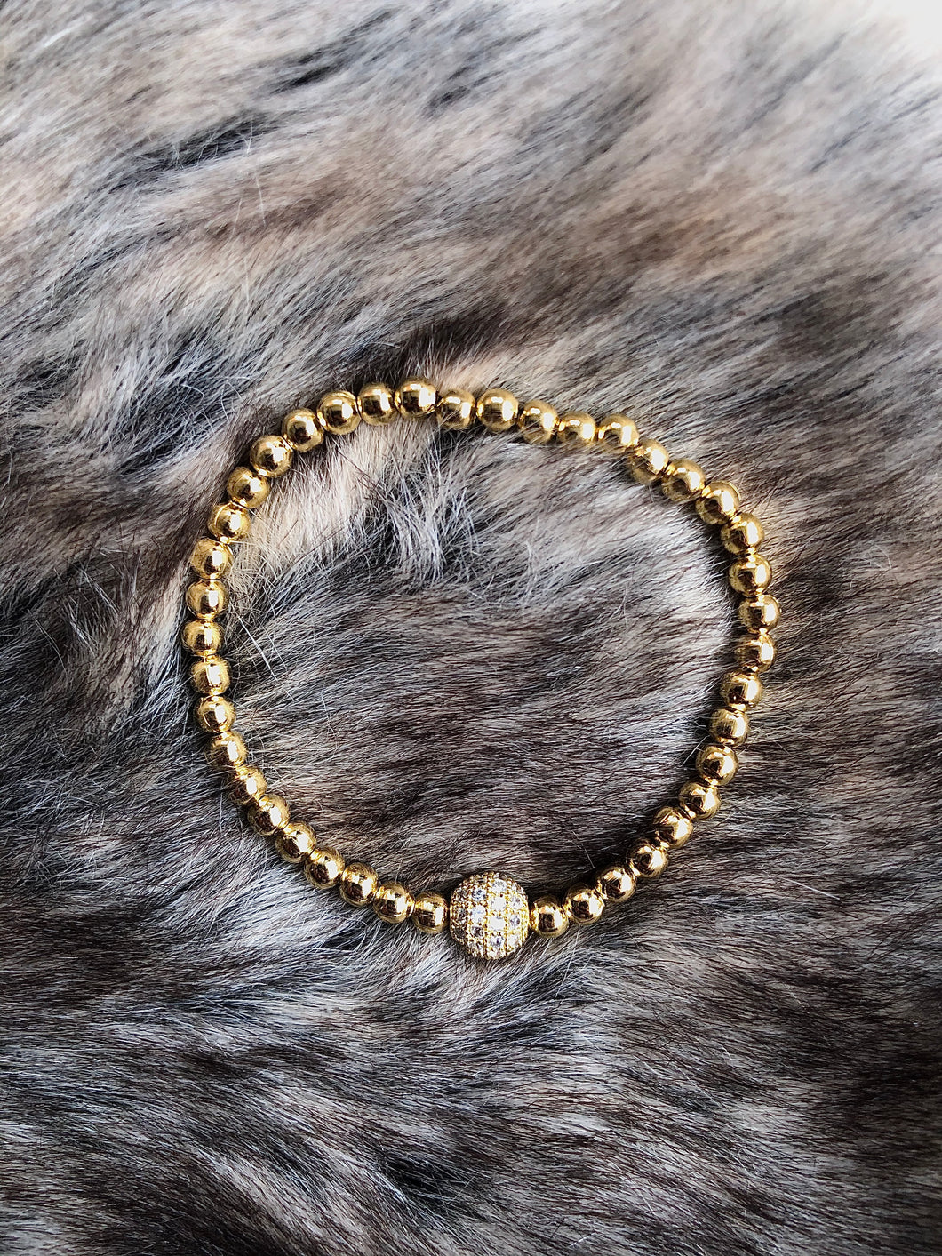 Pave Ball Gold Beaded Stretch Bracelet