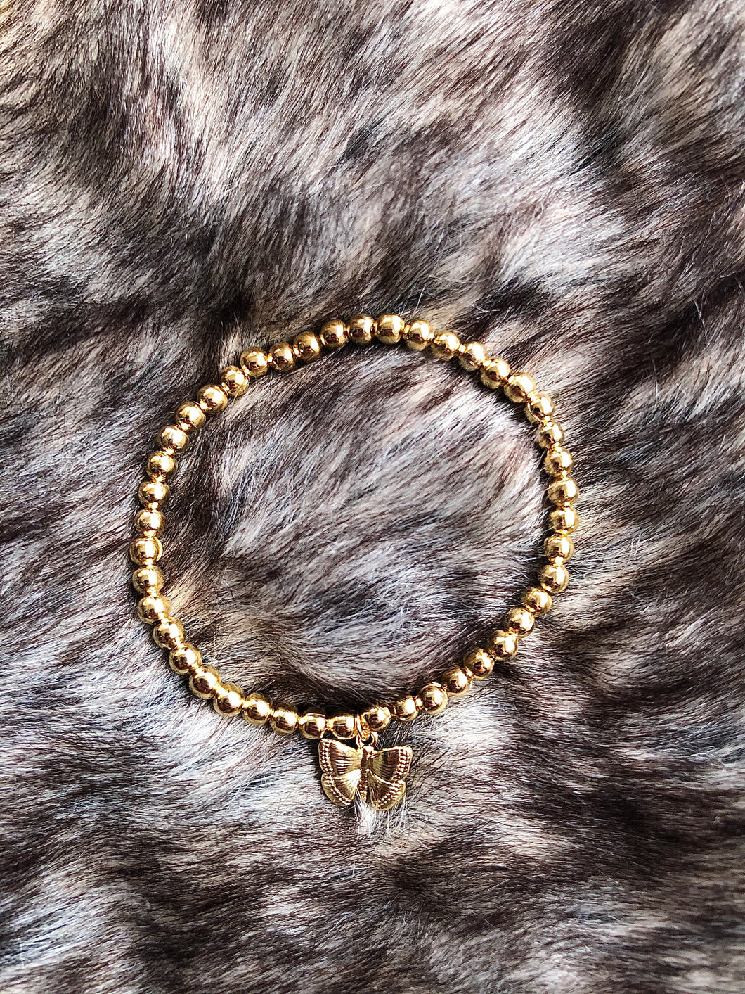 Butterfly Gold Beaded Stretch Bracelet