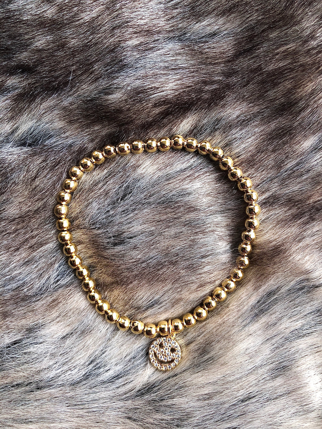 Smiley Gold Beaded Stretch Bracelet