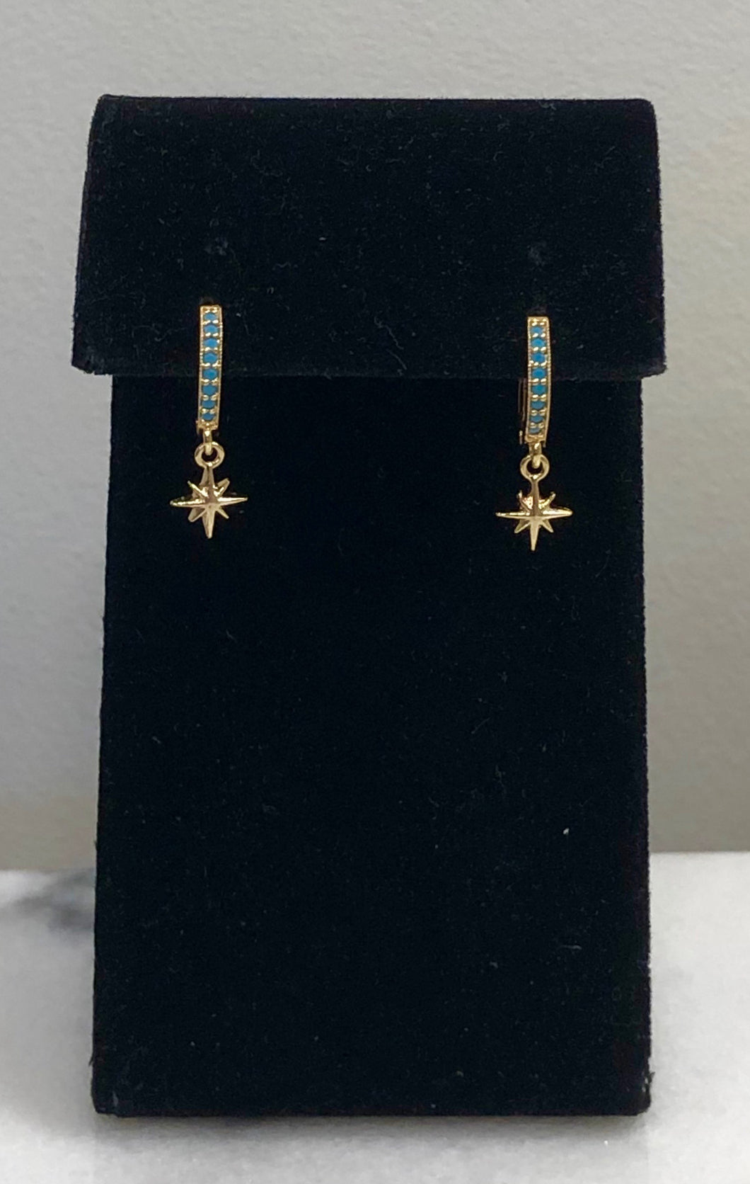Turquoise and Gold Star Huggie