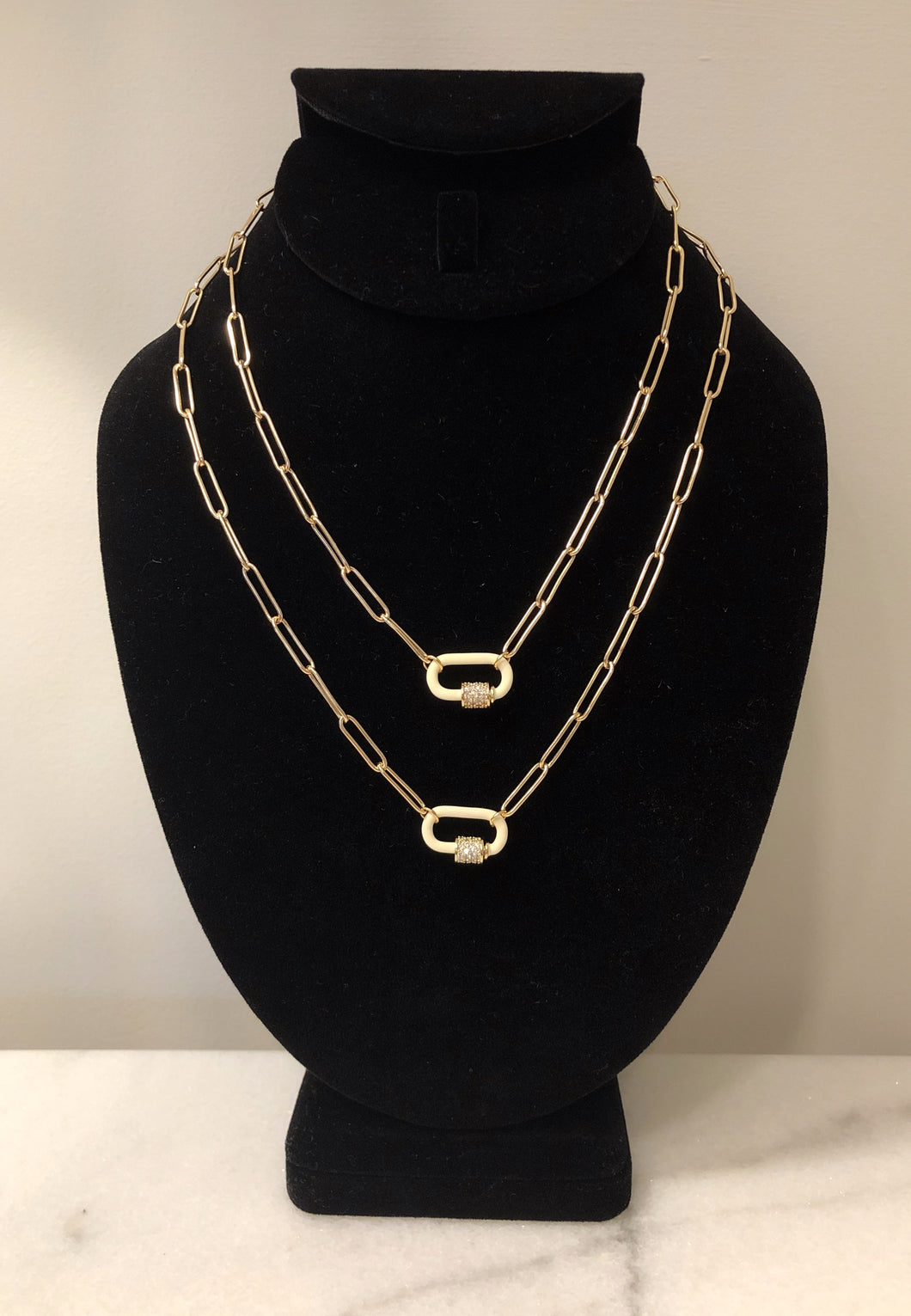 White Carabiner Paperclip Necklace