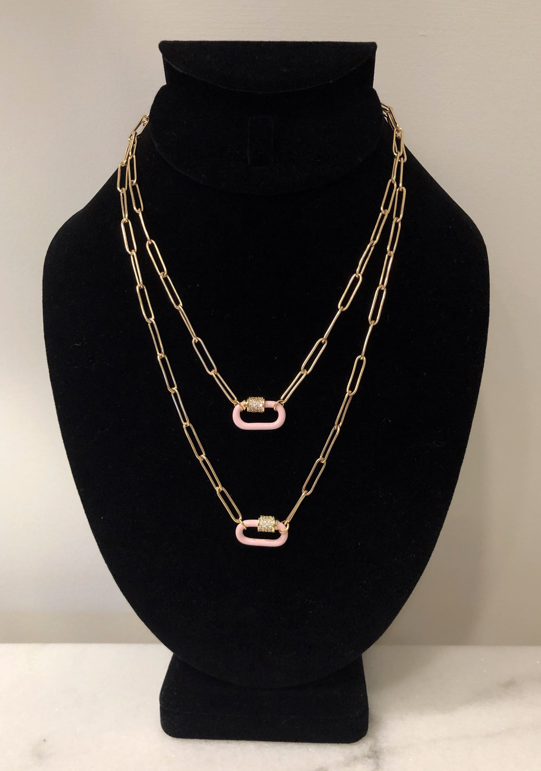 Pink Carabiner Paperclip Necklace