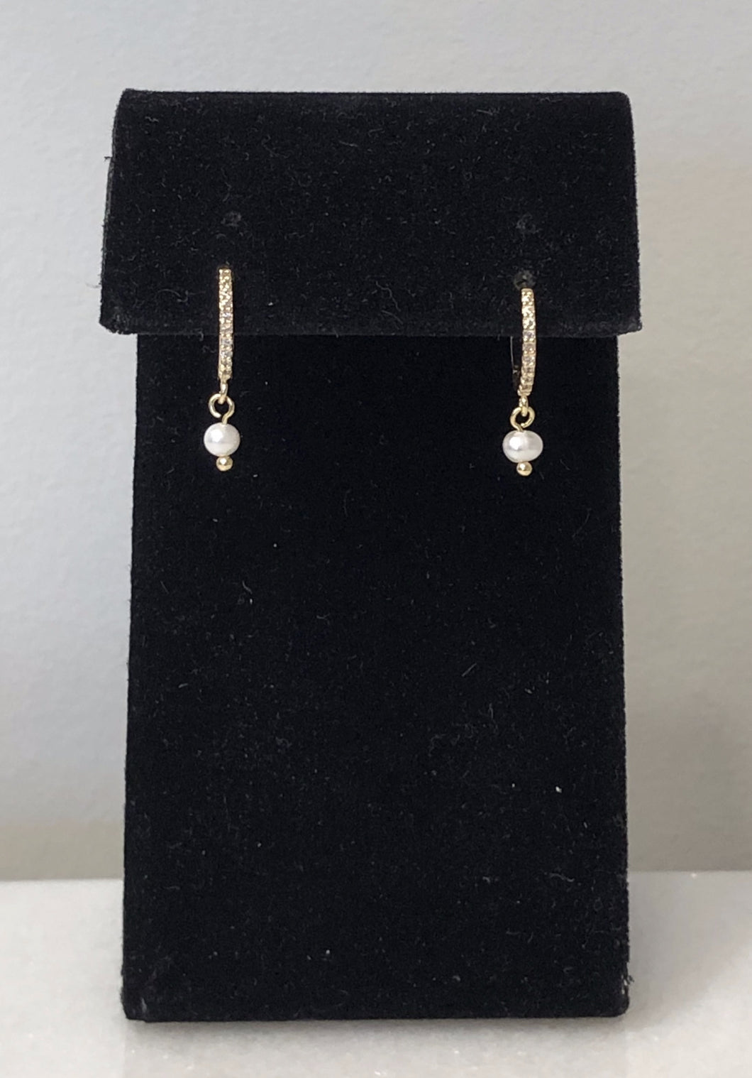 Pave Huggie with Tiny Freshwater Pearl