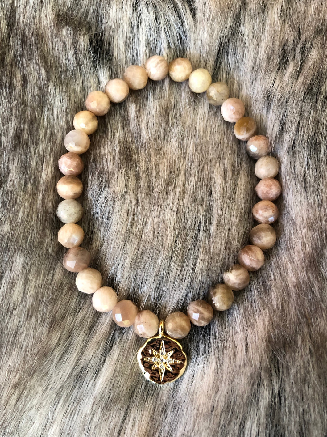 Mystic Peach Moonstone Beaded Stretch Bracelet